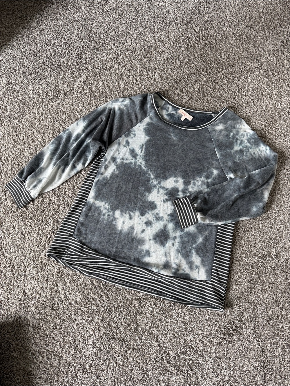 Gray Tie-Dye & Striped Pullover Top